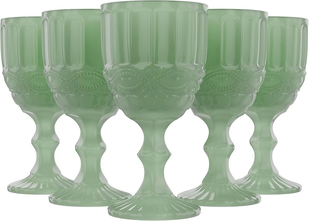 elle decor Jade Wine Glasses, Set of 6 (8.4 oz), Colored Glassware Set, Vintage Glassware for Par... | Amazon (US)