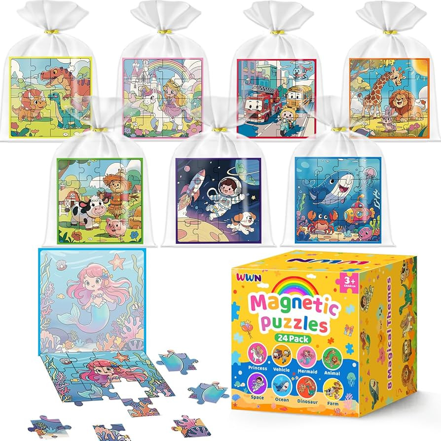 WWN Magnetic Puzzle Party Favors for Kids: 24-Pack Bulk Magnetic Puzzle Books, Toddler Travel Toy... | Amazon (US)