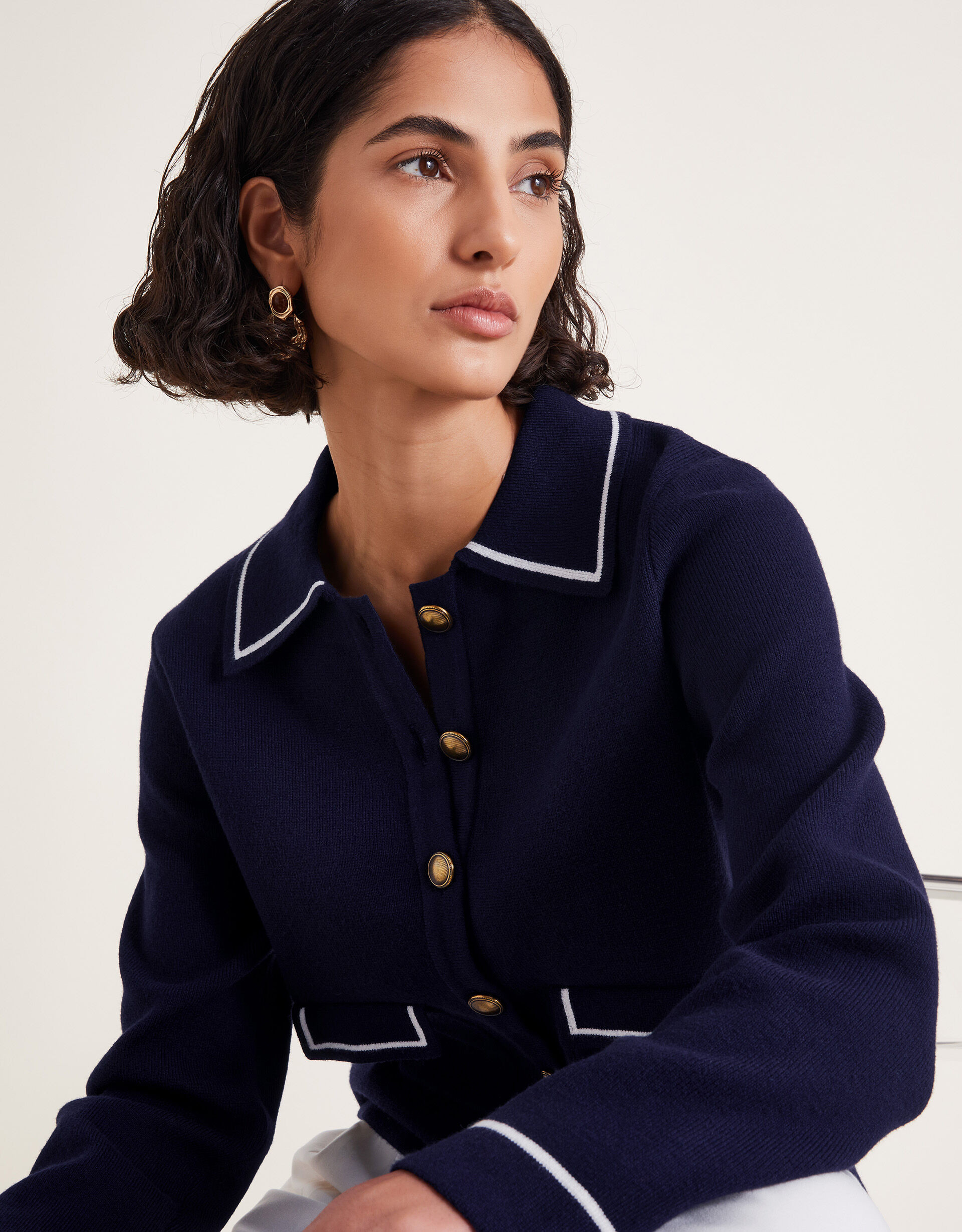 Nicki Collar Knit Jacket Blue | Monsoon (UK)