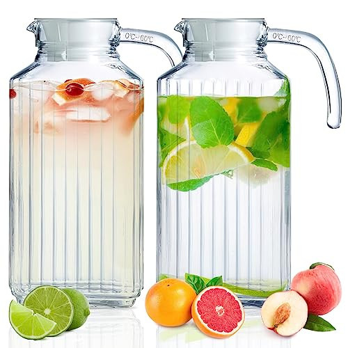 AiHeart Glass Pitcher with Lid,2pcs Glass Fridge Pitcher with Handle,Large Capacity Beverage Container Pitcher with Spout Glass Jug for Coffee, Milk, Juice - 63oz | Amazon (US)