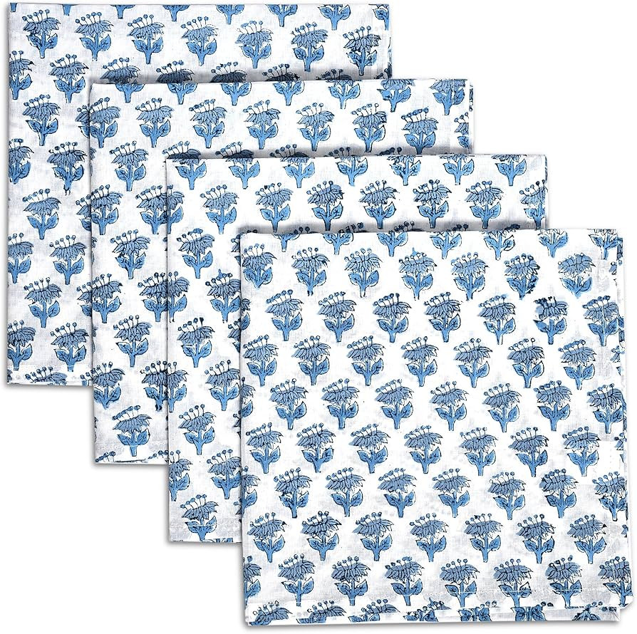 CPC Cloth Napkins 100% Cotton Set of 4 Reusable Napkins, Indian Block Print Toile Floral Dinner N... | Amazon (US)