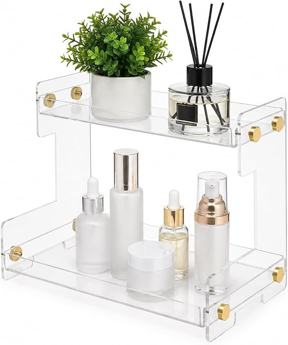 LEQ 2 Tier Bathroom Organizer Countertop Storage, Acrylic Standing Holder Cosmetic Storage Perfum... | Amazon (US)