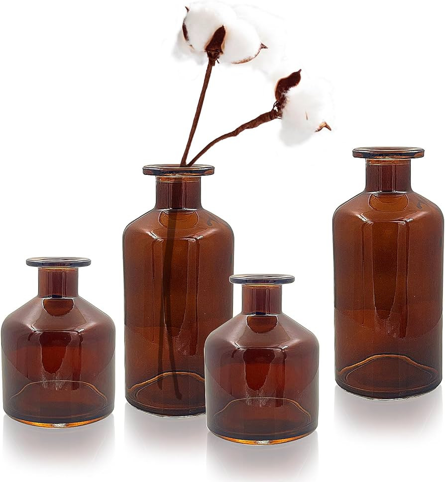 WDHODEC Amber Glass Bud Vases for Flowers, Small Glass Vases for Centerpieces Set of 4, Mini Bulk... | Amazon (US)