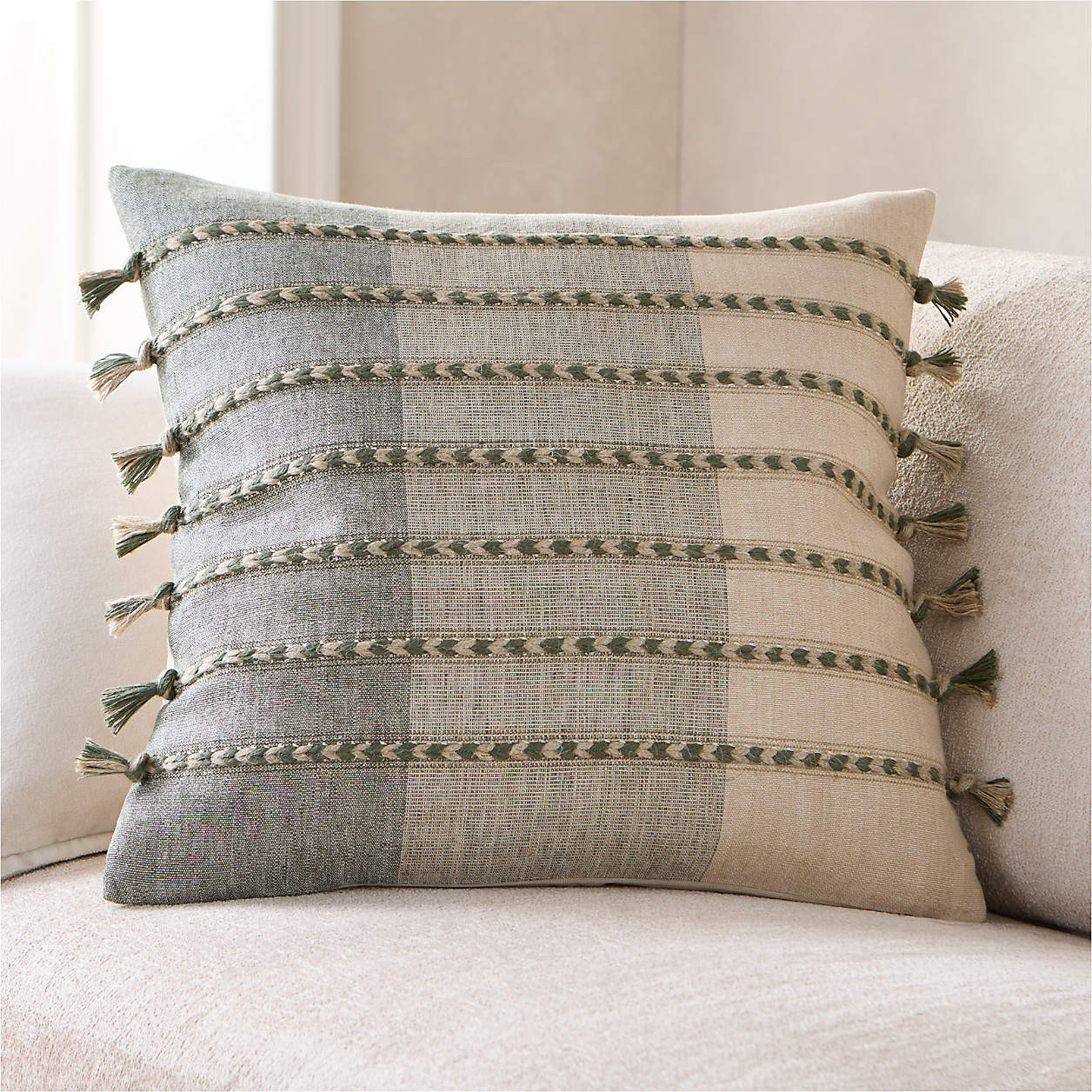 Isla Braided Stripe 23"x23" Shadow Sage Green Throw Pillow Cover | Crate & Barrel | Crate & Barrel
