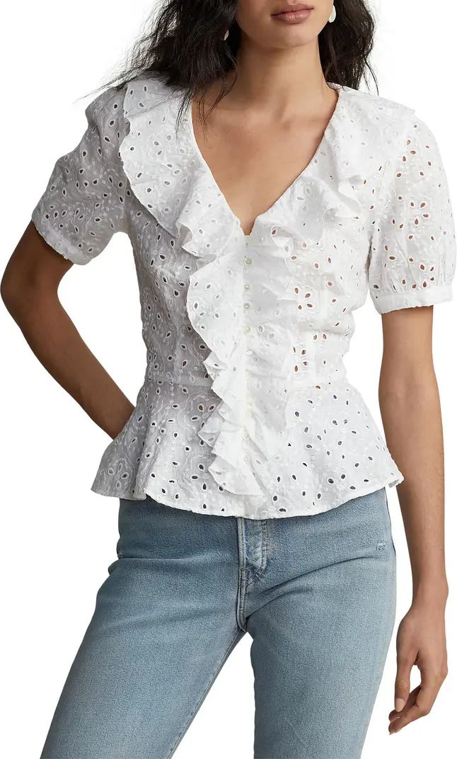 Linen Eyelet Ruffle Blouse | Nordstrom