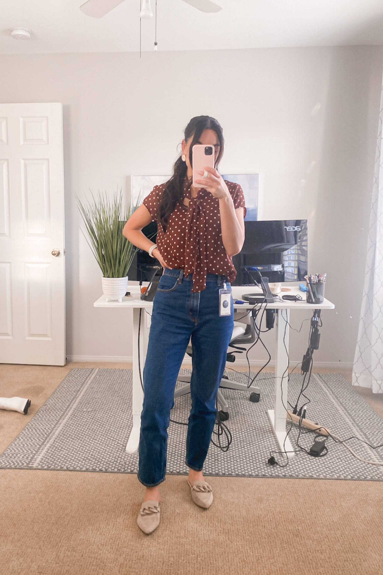 Business casual outfit inspo with jeans | Casual office outfit 

Top is from Nordstrom Rack and brand is Pleione  

#LTKworkwear #LTKunder100