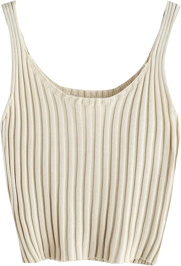 SweatyRocks Women's Ribbed Knit Crop Tank Top Spaghetti Strap Camisole Vest Tops | Amazon (US)