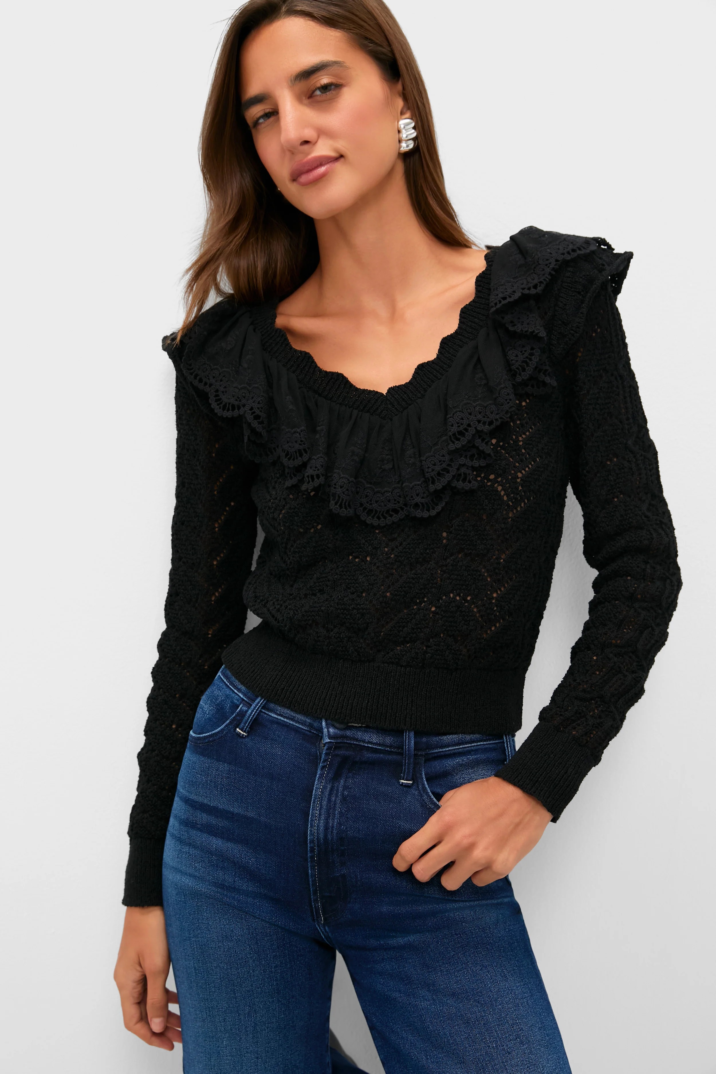 Black Pointelle Knit Sherry Top | Tuckernuck (US)