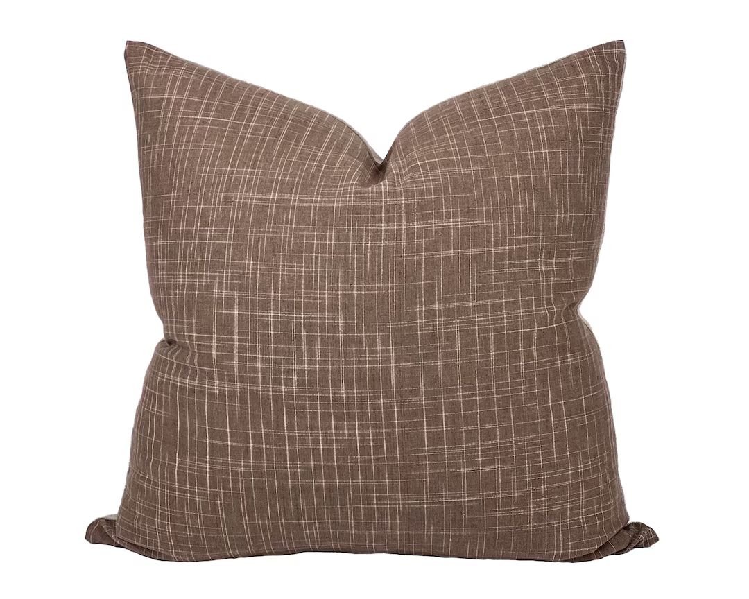 FLINT | Chestnut Brown Pillow Cover, Brown Crosshatch Pillow, Dark Brown Pillow Cover, Caramel Pi... | Etsy (US)