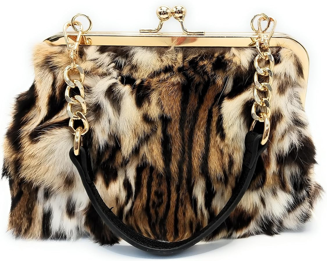 Genuine Fur Evening Clutch – Real Fox, Rabbit or Mink Handbag with Adjustable Crossbody Strap &... | Amazon (US)