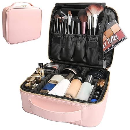 Bvser Travel Makeup Case, PU Leather Portable Organizer Makeup Train Case Makeup Bag Cosmetic Cas... | Amazon (US)