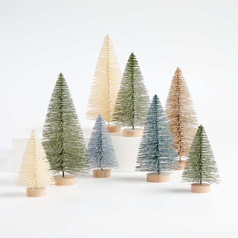Sage and Silver Bottle Brush Christmas Trees, Set of 8 + Reviews | Crate and Barrel | Crate & Barrel
