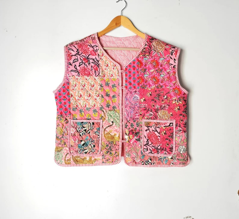 Sleeveless Cotton Patchwork Jackets, Indian Cotton Handmade Winter Jacket Coat, Bohemian Style Ja... | Etsy (US)