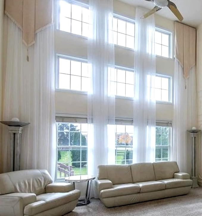 Ikiriska Extra Long Sheer Voile Curtain Sheer Voile with Pocket top (1 Panel) Custom Made (White,... | Amazon (US)