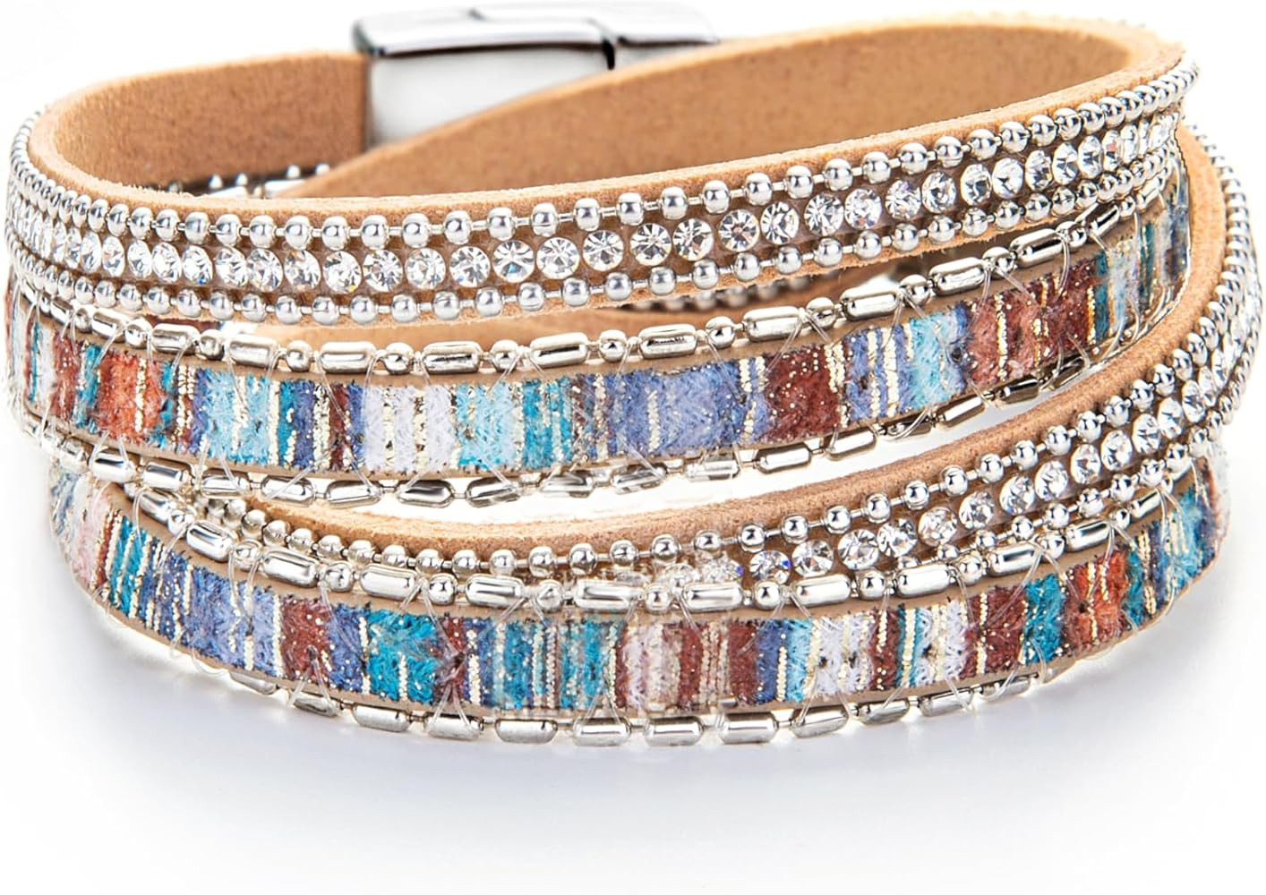 Fesciory Leather Wrap Bracelets for Women, Boho Leopard Multi-Layer Crystal Beads Cuff Bracelet J... | Amazon (US)