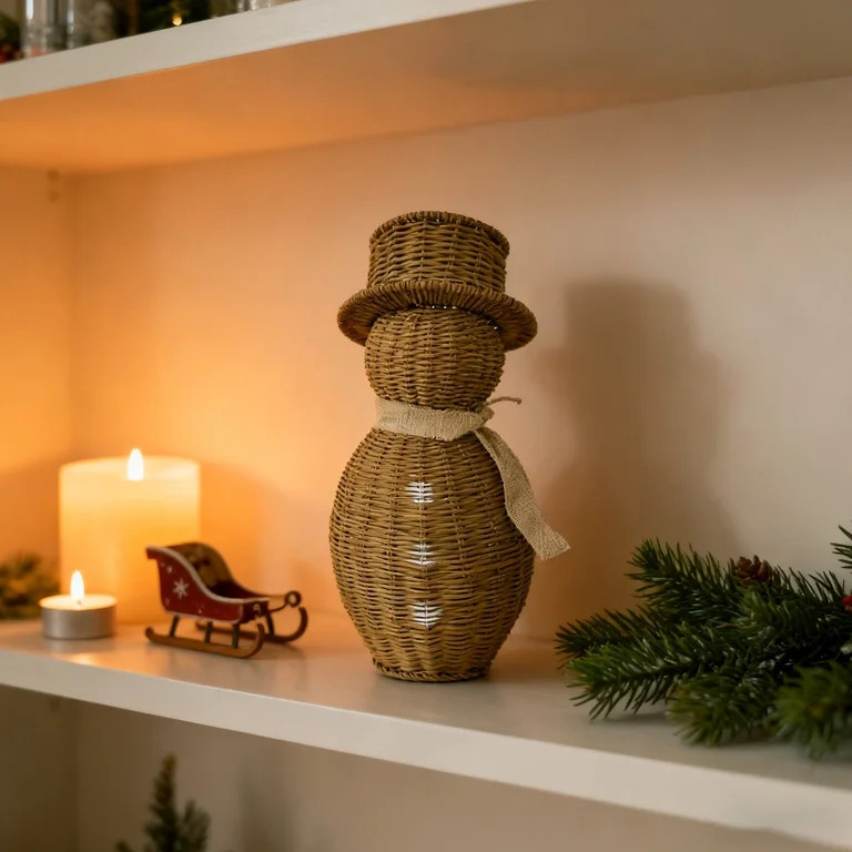 QLUEWX Woven Christmas Ornament, Wicker Snowman\u2011Shaped Natural Rattan Tabletop Decor with Ha... | Walmart (US)
