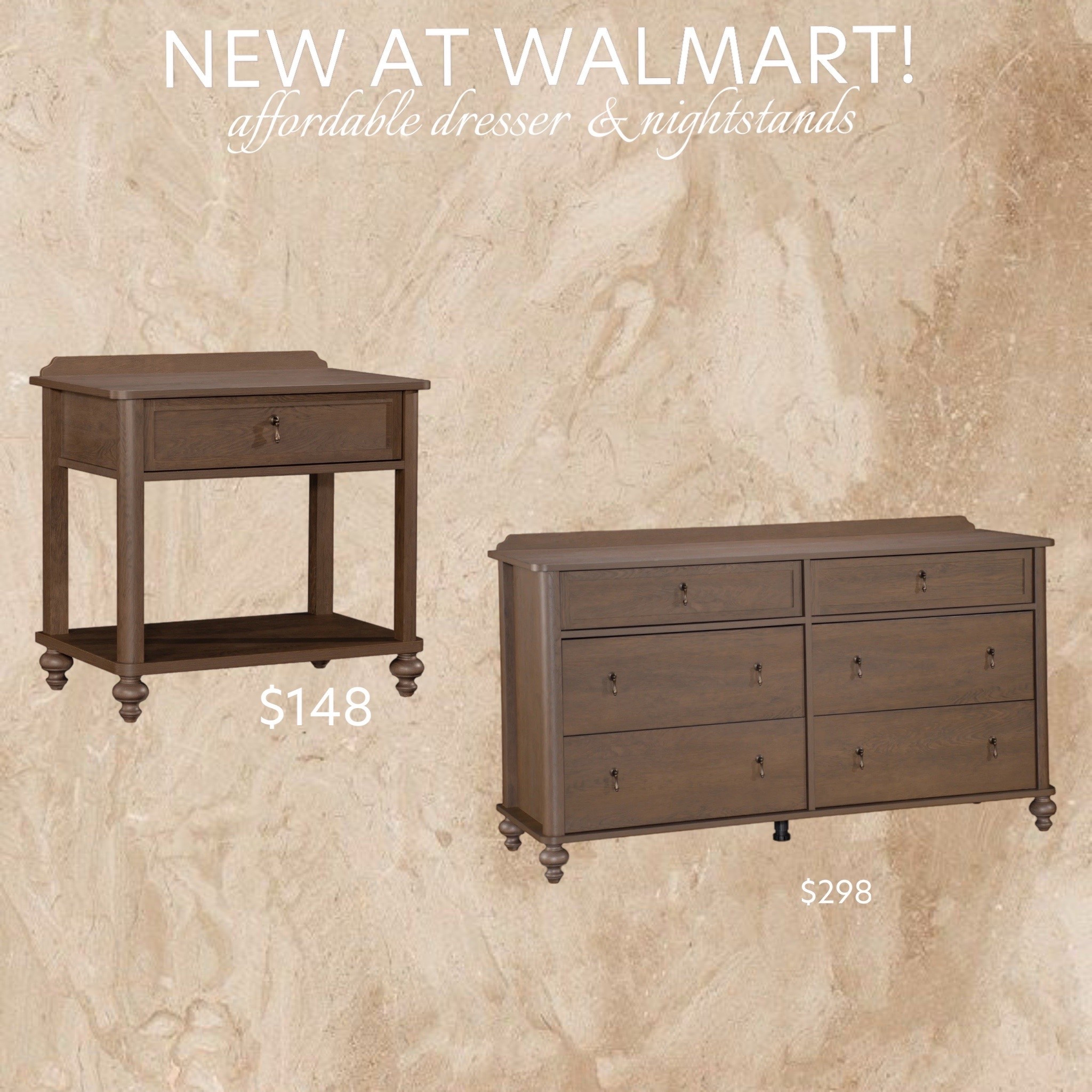 New dressers and nightstands at Walmart like the ones I have at my flip house! Affordable and have charging ports in them! Under $300 for a 6 drawer dresser. Dark wood. Pretty handles. 3 drawer nightstand or 1 drawer nightstand!

#LTKHome