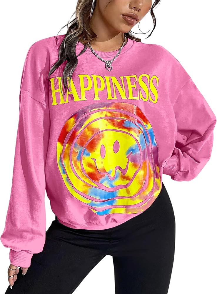 MISSACTIVER Women’s Letter Graphic Print Sweatshirt Loose Long Sleeve Round Neck Drop Shoulder ... | Amazon (US)