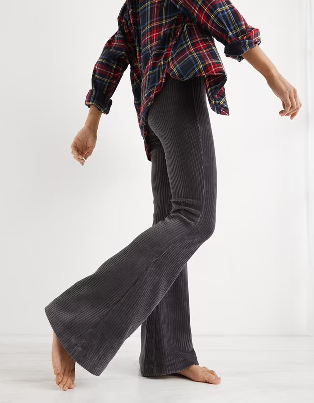 Aerie Groove-On Velour High Waisted Flare Pant | American Eagle Outfitters (US & CA)