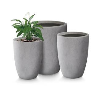 18.1 in. 20.5 in. 22.4 in. H Tall Concrete Planters Set of 3, Indoor/Outdoor Modern Style, Natural Concrete | The Home Depot