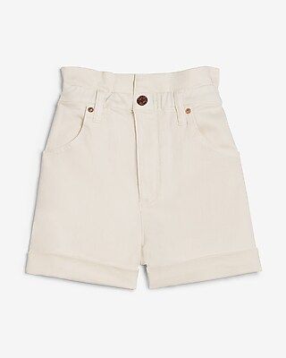 Super High Waisted White Rolled Paperbag Jean Shorts | Express