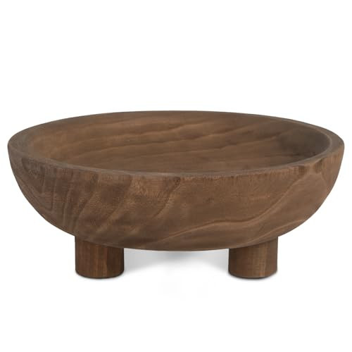 DN DECONATION Wooden Decorative Bowl with Tripod Base 10.63" - Brown Wood Fruit Candy Key Holder Bowl Footed for Dining Table Top Centerpiece Decor Rustic Home Shelf Decor | Amazon (US)