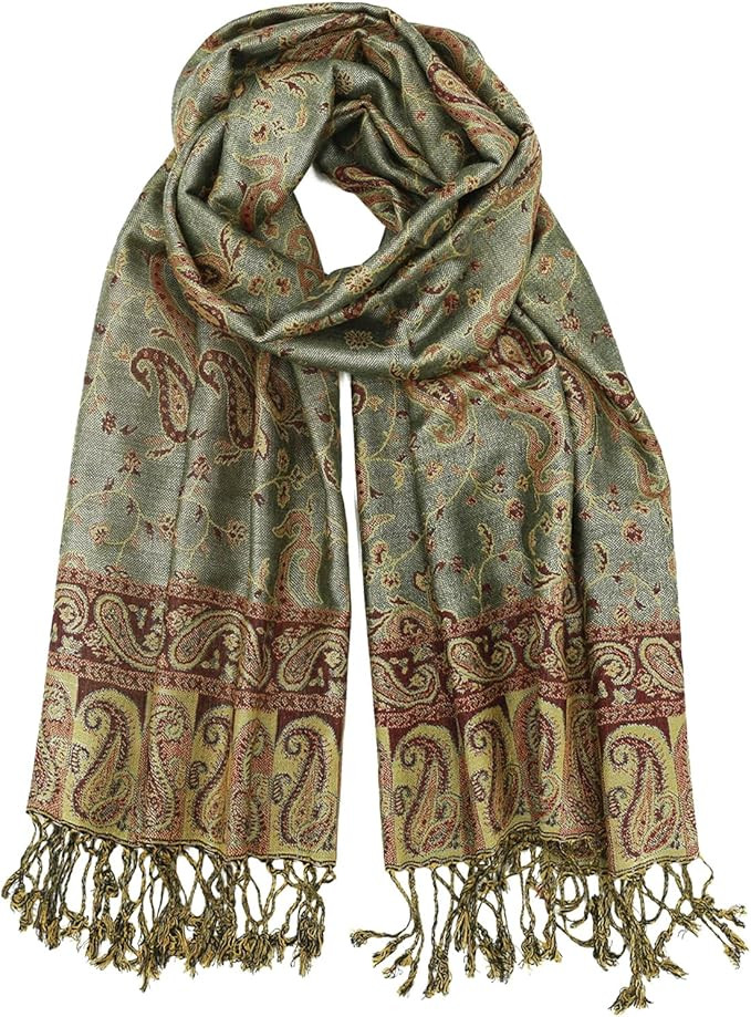 Ciormis Two Tone Silky Paisley Pashmina Shawl Scarf,Soft Women's Rave Jacquard Pashminas Wrap Sca... | Amazon (US)