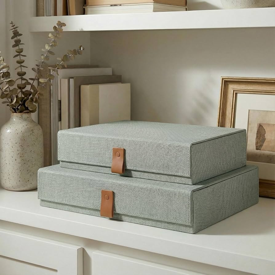 ZICOTO Decorative Photo Storage Boxes with Lids - Set of 2 Beautiful Linen Organizers Are Perfect... | Amazon (US)