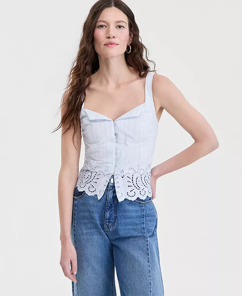 On 34th Women's Cotton Button-Front Cutwork Tank Top, Macy's Exclusive - Macy's | Macy's