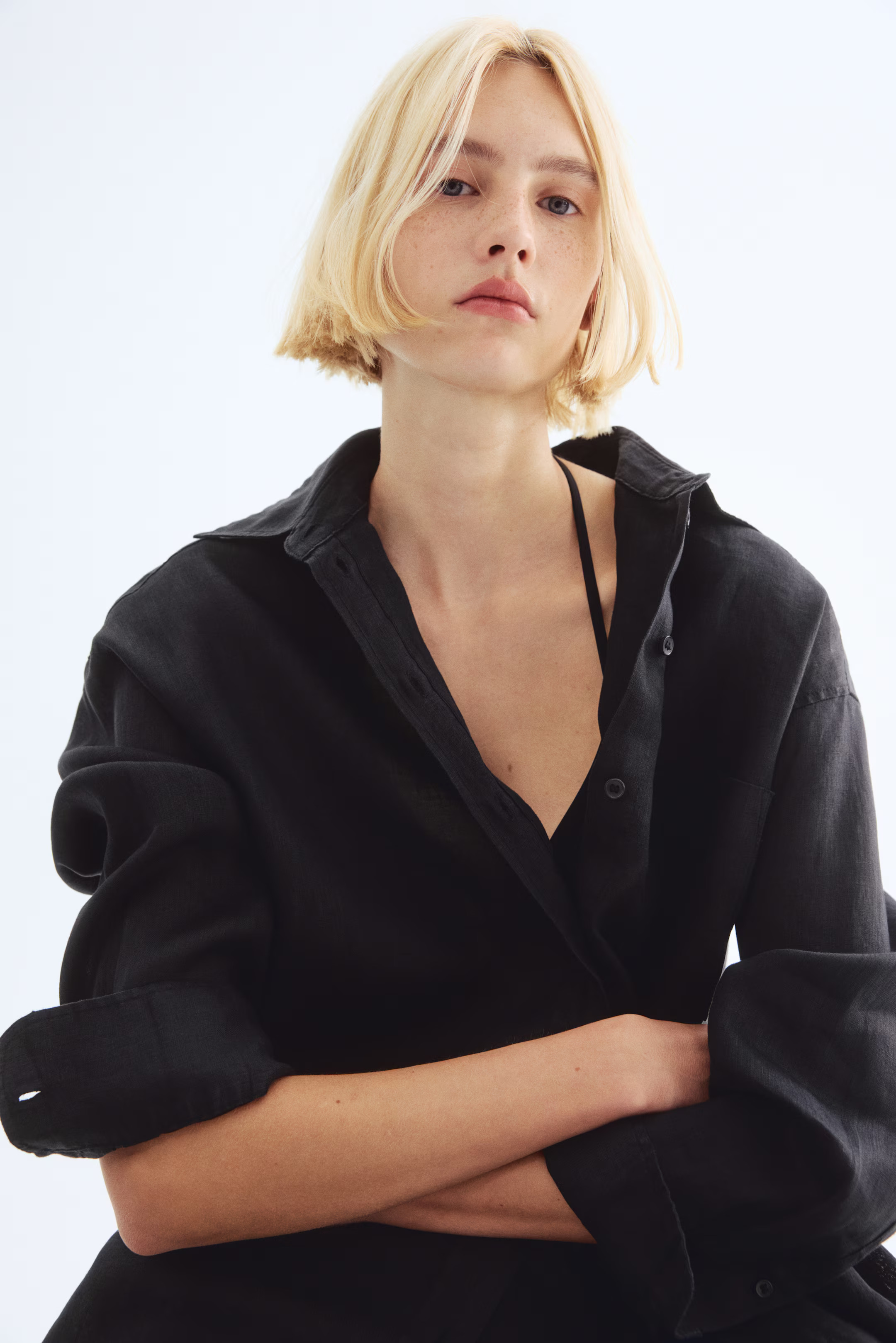 Oversized linen shirt - Black - Ladies | H&M GB | H&M (UK, MY, IN, SG, PH, TW, HK)