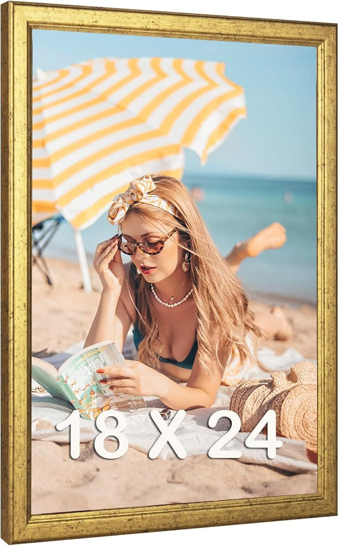 Wood 18x24 Frame Gold, Ornate Natural 24x18in Poster Picture Frame, Modern Golden 18 x 24inch Gal... | Amazon (US)