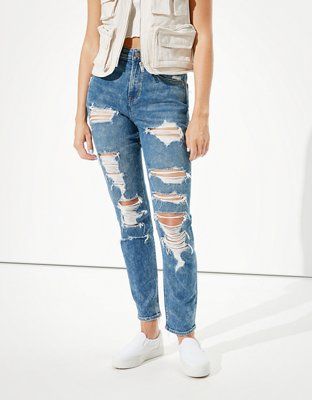 AE Stretch Ripped Mom Jean | American Eagle Outfitters (US & CA)