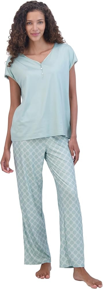 Lucky Brand Women's Pajama Set - 2 Piece Henley Sleep Shirt and Lounge Pants - Silky Soft Sleepwe... | Amazon (US)