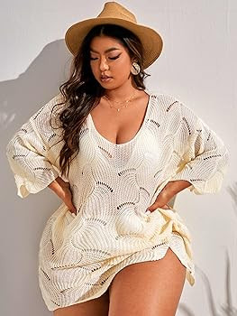 MakeMeChic Women's Plus Size Swimsuit Crochet Cover Up Bathing Suit Beach Dress | Amazon (US)