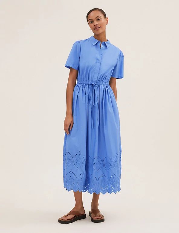 Pure Cotton Broderie Midi Shirt Dress | M&S Collection | M&S | Marks & Spencer (UK)