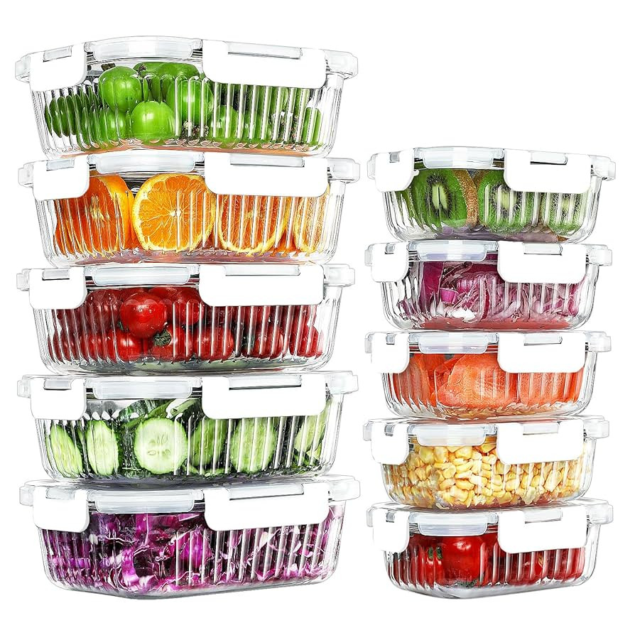 10 Packs Glass Food Storage Containers Set, Glass Meal Prep Containers with Lids, Airtight Lunch ... | Amazon (US)