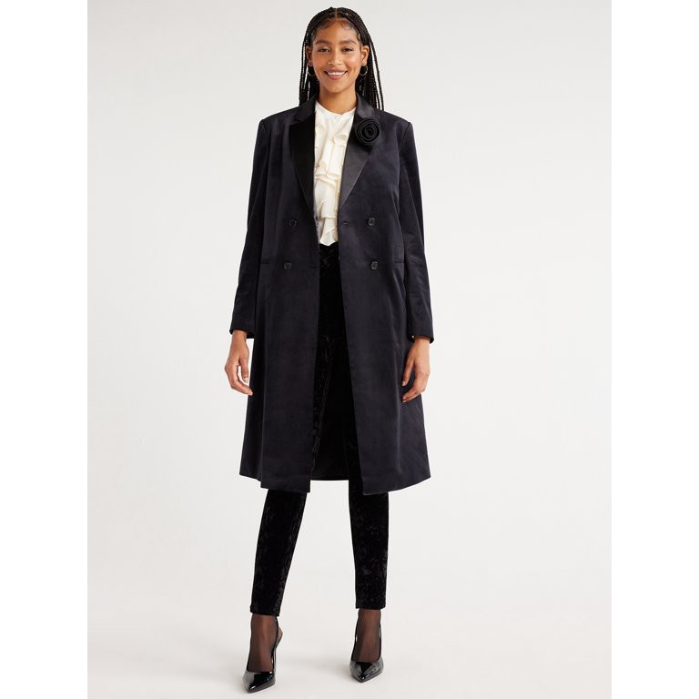 Scoop Women’s Midi Length Velvet Tuxedo Blazer, Sizes XS-XXL | Walmart (US)