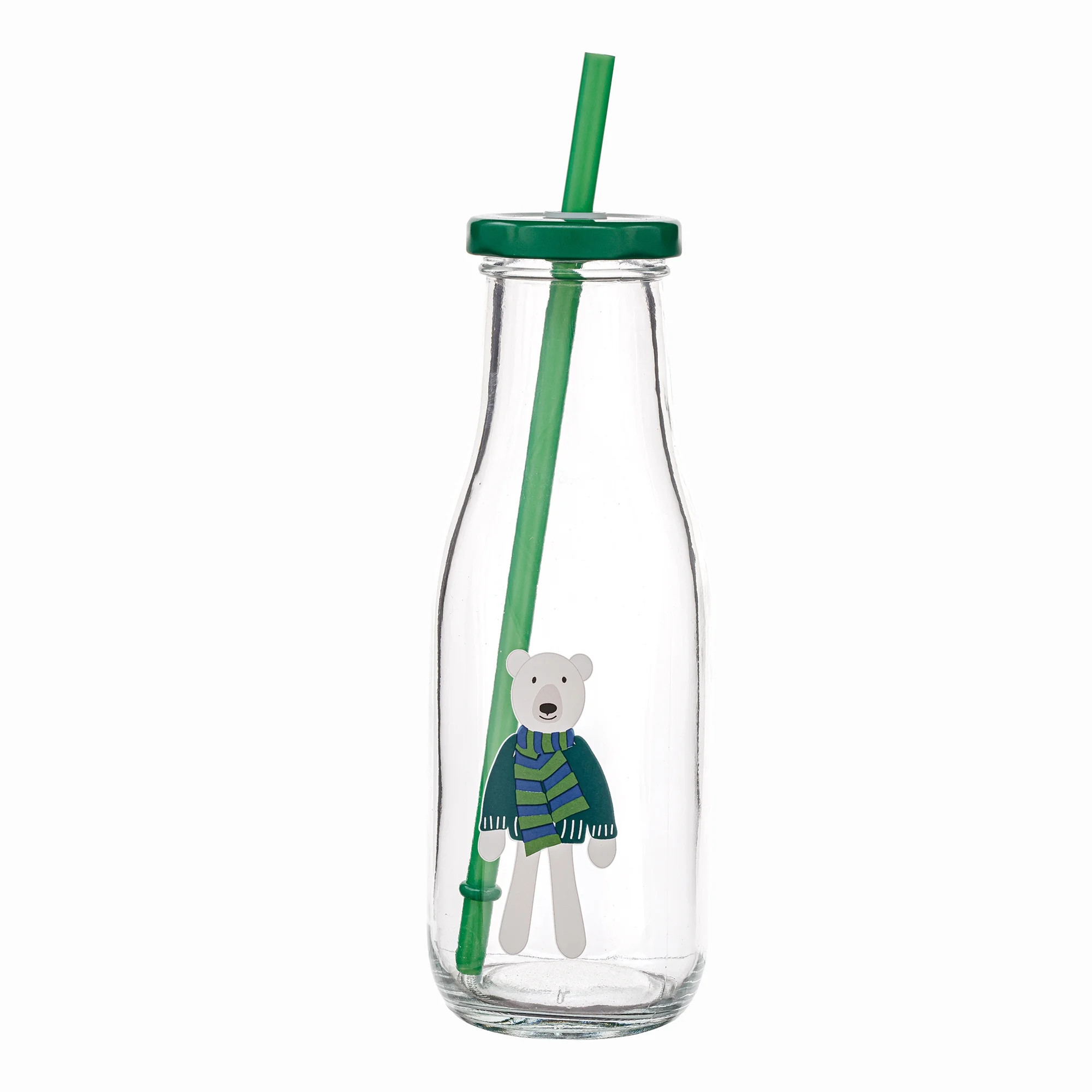 Holiday Time Bear Glass Milk Bottle with Straw 14oz, Holiday Time Bear Milk Bottle with Straw - W... | Walmart (CA)
