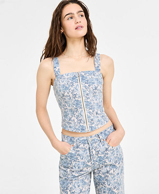 Levi's® Premium Women's Cotton Floral-Print Zippered Bustier Top - Macy's | Macy's