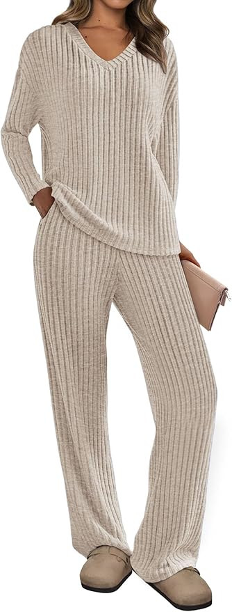 PRETTYGARDEN 2 Piece Sets for Women Fall 2025 Soft Comfy Lounge Long Sleeve Pajamas Set Knit Post... | Amazon (US)