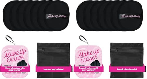 MakeUp Eraser The Original 7-Day Set, Erase All Makeup with Just Water, Including Waterproof Mascara, Eyeliner, Foundation, Lipstick, Sunscreen, and More! Chic Black, 7ct, (Pack of 2) | Amazon (US)