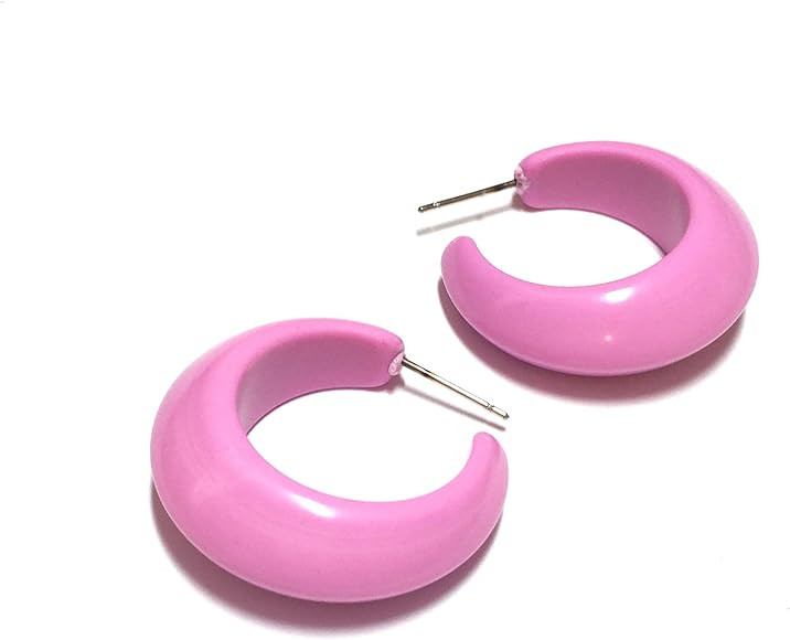 Pink Hoop Earrings | Vintage Lucite Tapering Pinched Bulb Hoops - PIN-PK-1 | Amazon (US)
