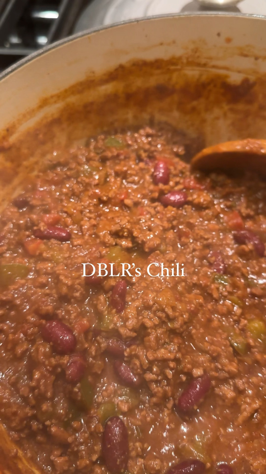 Chili 

2 lbs ground beef (85% lean/15% fat)
1 medium onion, diced
1 green pepper, diced
1 jalapeno, diced (adjust seeds depending on how hot you like it 🔥
1 can diced tomatoes
1 can tomato sauce
2 cans of water
1 seasoning kit (six guns or Caroll Shelby’s)
1 can of dark red kidney beans, drained and rinsed

1. Start by browning the meat in a heavy-bottomed pan. Once it is no longer pink, add the diced onion, green pepper and jalapeno. Stir until soft. 
2. Once softened, add in the entire contents of the two seasoning packets. Stir into mixture and ensure everything is coated. Let cook for 1 minute to toast the seasonings. 
3. Then add in the tomato sauce, diced tomatoes and 2 cans of water. Stir well then cover slightly and bring to a simmer. Let simmer at least 1 hour, but the longer, the better.
4. Taste for seasonings. Adjust as needed. Before you’re ready to serve, add in the kidney beans and stir. (This helps them to just warm rather than to cook and break apart).

Serve with all the toppings: freshly shredded cheddar cheese, sour cream, oyster crackers, onions, hot sauce, etc. 

This makes for great leftovers and is even better the next day. I hope you enjoy! 
