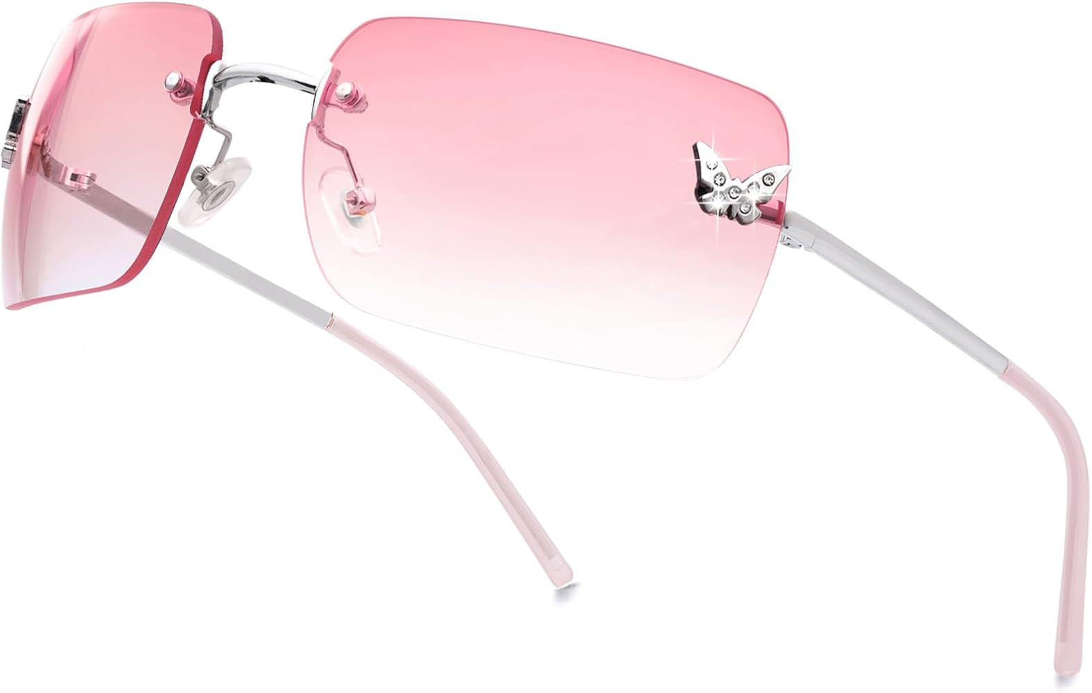Y2K Rectangle Sunglasses for Women & Men - Rimless Tinted Lenses, UV400 Protection, Lightweight C... | Amazon (UK)