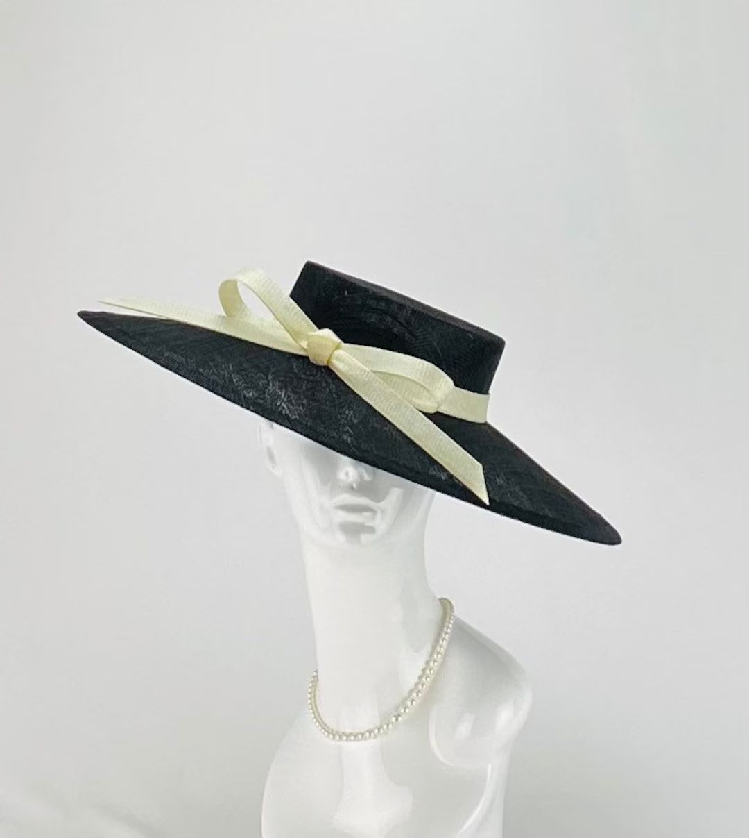 Black Hat With Ivory Bow - Etsy | Etsy (US)