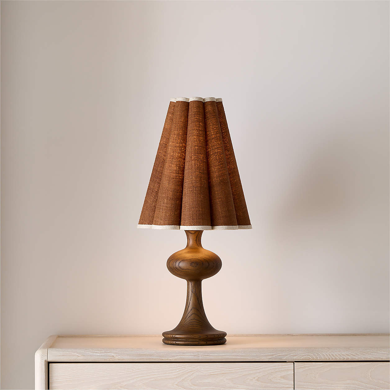 Bramble Wood Table Lamp with Scalloped Fabric Shade 24" | Crate & Barrel | Crate & Barrel