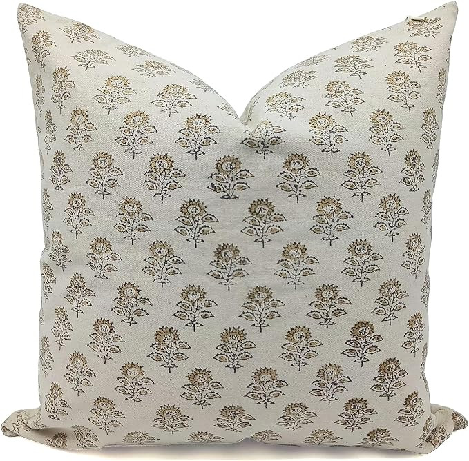 Thick Cotton Fabric Handmade Floral Boho Print 14x14 Inch Pillowcase Cushion Cover with Invisible... | Amazon (US)
