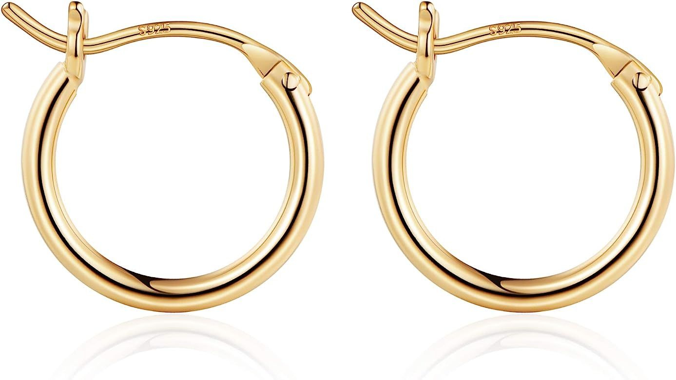 Gold Hoop Earrings for Women, 14K Real Gold Plated Steling Silver Post Hypoallergenic Hoops Earri... | Amazon (US)