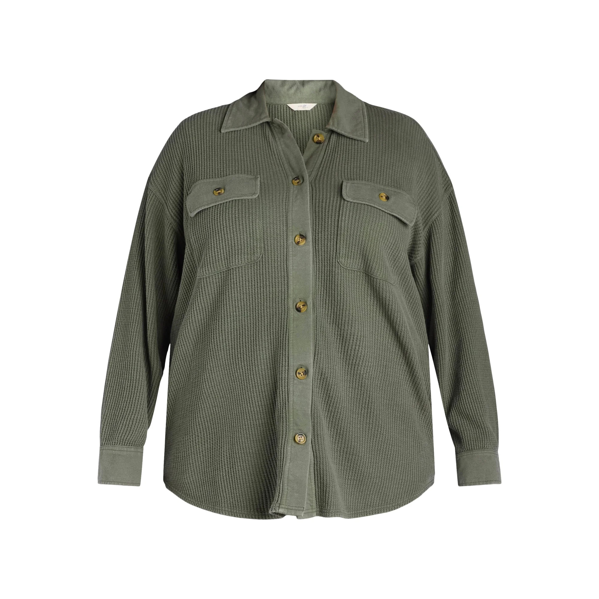 Terra & Sky Women's Plus Size Button Down Waffle Knit Shacket, 0X-4X | Walmart (US)