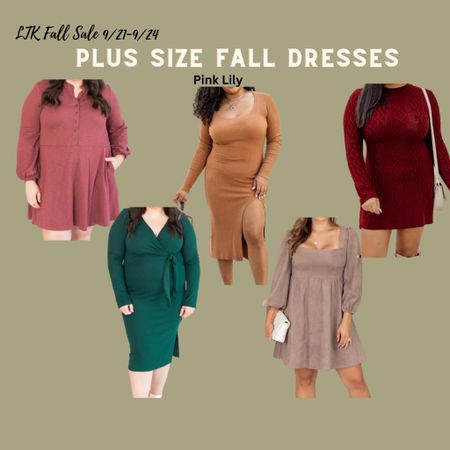 #LTKSale -  Plus Size Fall Dresses - Pink Lily | DARING HEART RIBBED MIDI GREEN DRESS | HEAR THE APPLAUSE CAMEL RIBBED SCOOP NECK MIDI DRESS | YOU'RE A GENIUS DARK TAUPE SQUARE NECK DRESS | LIVING FOR FRIDAY WINE CABLE KNIT SWEATER DRESS

#LTKSeasonal #LTKSale #LTKplussize